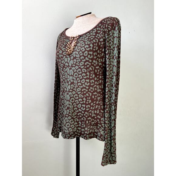 Y2K Vintage Beaded Teal Leopard Print Top by Language Los Angeles - Size S/M - Picture 4 of 6